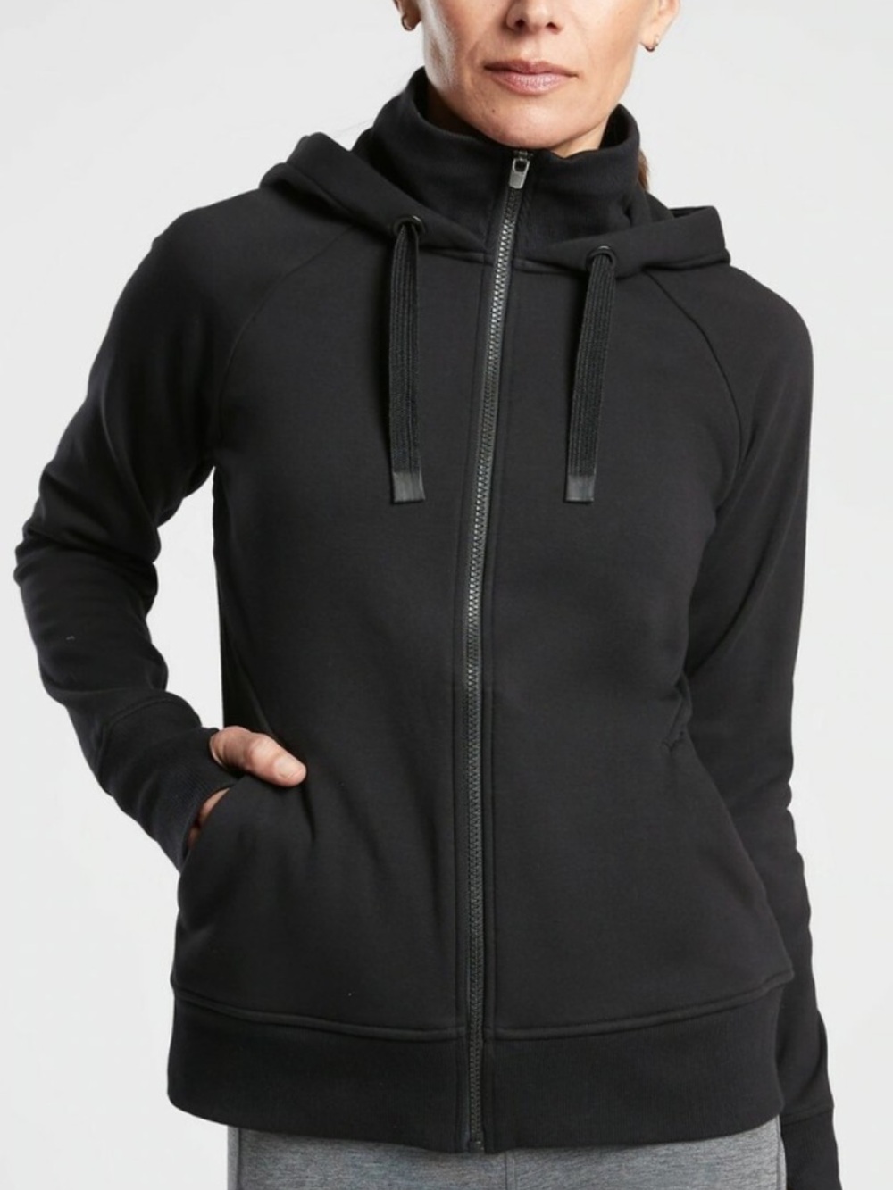 Athleta Black Full-Zip Hooded Sweatshirt